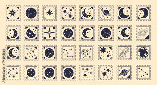 Celestial Square Tile Collection - Stars, Moons, Planets, Constellations, and Cosmic Elements.