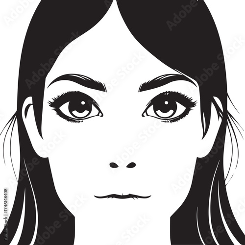 Elegant woman portrait in black and white minimalist silhouette style