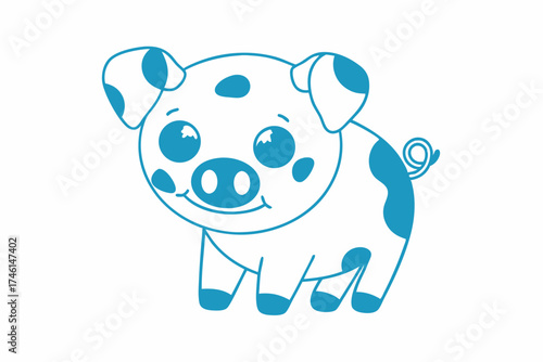 Cute piglet with blue spots standing on white background showcasing its cartoon charm