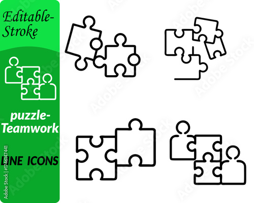Puzzle teamwork icon. character designed in a modern flat vector style. featuring interlocking puzzle pieces being assembled by multiple. people to symbolize unity and collaboration Each puzzle piece.