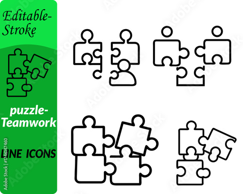 Puzzle teamwork icon. character designed in a modern flat vector style. featuring interlocking puzzle pieces being assembled by multiple. people to symbolize unity and collaboration Each puzzle piece.