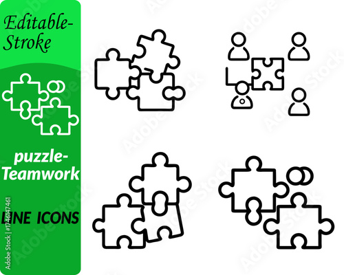puzzle teamwork set line icon. Clean shapes, smooth outlines, and balanced colors make it ideal for use in business presentations. project management HR training team-building campaigns and corporate.