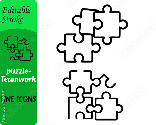 puzzle teamwork set line icon. Clean shapes, smooth outlines, and balanced colors make it ideal for use in business presentations. project management HR training team-building campaigns and corporate.