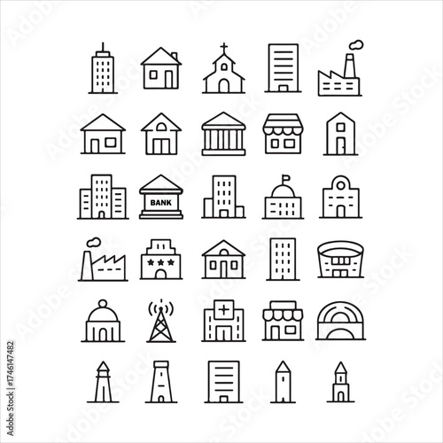 Home, building line icon set.