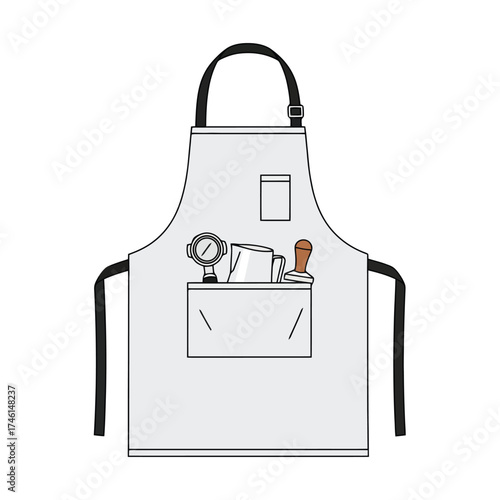 Stylish barista apron with coffee tools ready for café or restaurant use