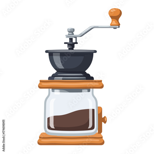 Freshly ground coffee beans in a vintage grinder ready for brewing