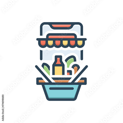 Color illustration icon for grocery shopping