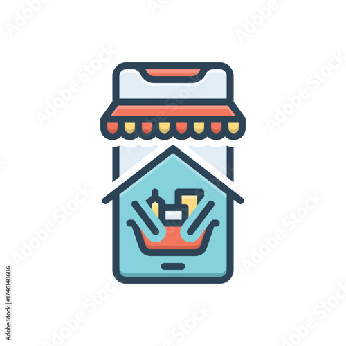 Color illustration icon for home shopping