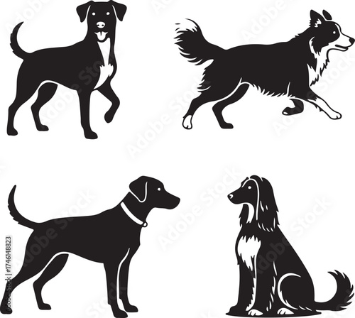 Set of Four Dog Breed Silhouettes Vector Icons