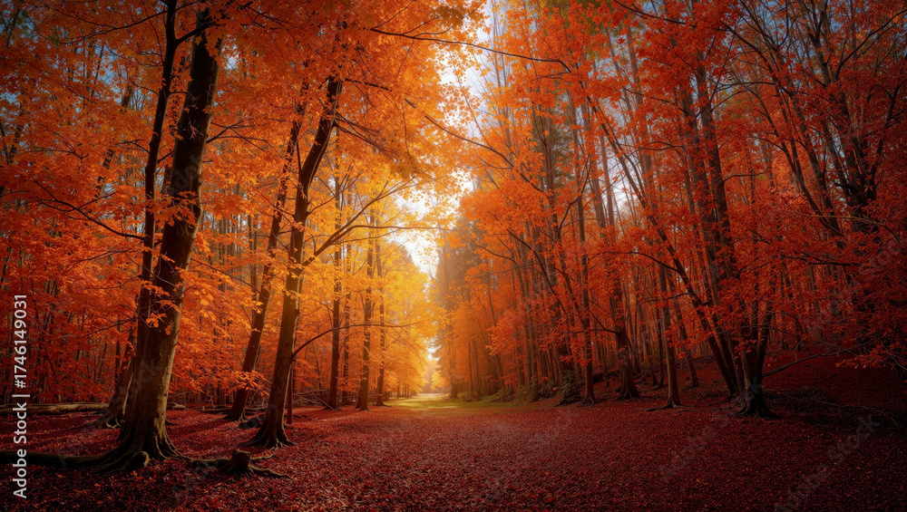 Fototapeta premium Vibrant autumn forest filled with colorful leaves during Halloween season