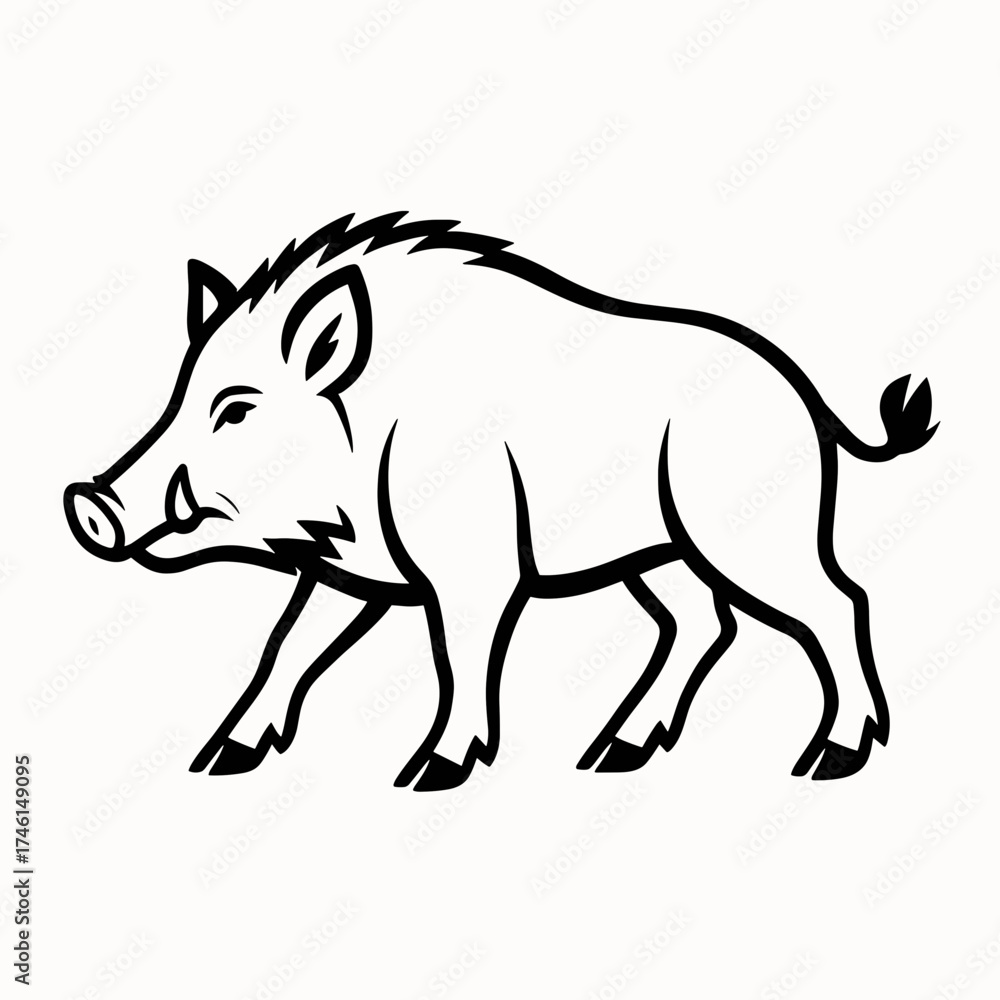 Fototapeta premium Wild boar illustration in a simple outline style 