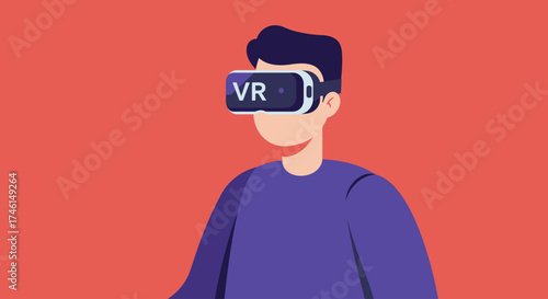 A person wearing a virtual reality headset, experiencing an immersive digital world with a VR display on the goggles.