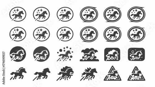 Elegant horse silhouette collection in dynamic poses, perfect for branding or equestrian designs