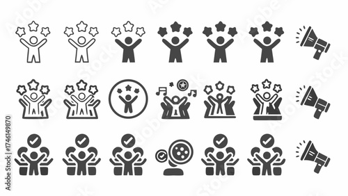 Achieve goals and celebrate success icons for business, leadership and teamwork, originally a scalable graphic