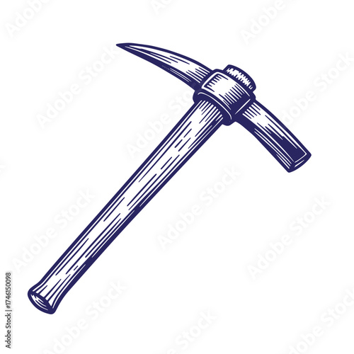 Detailed vintage engraving of a pickaxe isolated on a clean white background