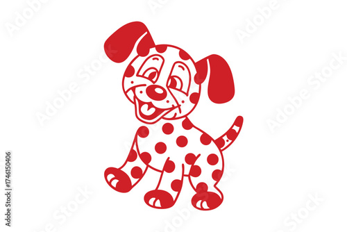 Cartoon dog with turquoise spots smiles playfully, offering a charming and whimsical presence