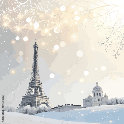 Paris's iconic Eiffel Tower, a famous French architectural landmark and symbol of travel in Europe, stands as a metal silhouette against the city sky