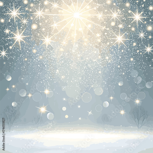 Abstract blue Christmas and winter background with sparkling snowflakes and bokeh light for a holiday card design
