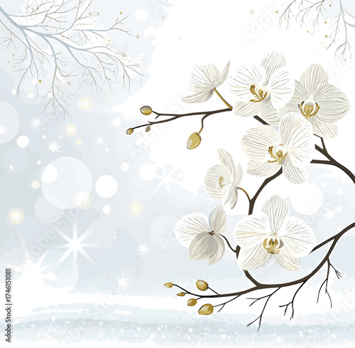 Spring floral background with birds and a seamless pattern illustration of pink blossom flowers