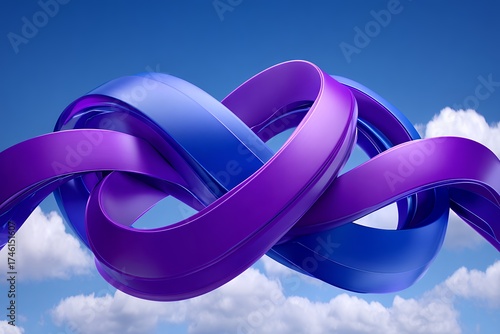 Blue And Purple Intertwined Infinity Symbol Floating In A Cloudy Blue Sky