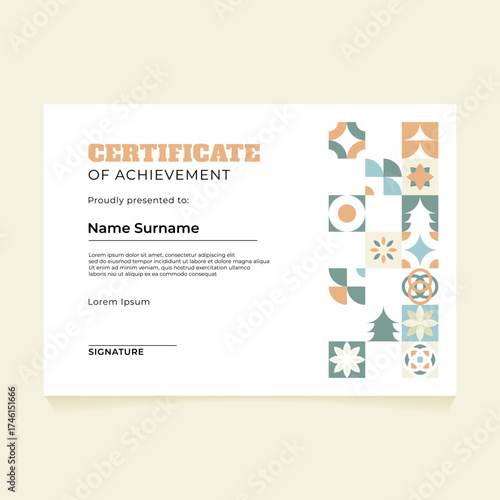 Modern certificate template with a clean and colorful geometric pattern on retro style