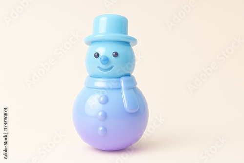 Glossy Blue Snowman Toy on Beige Background