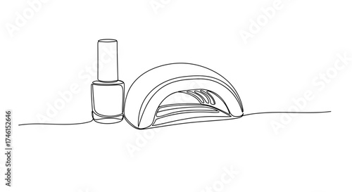 Gel polish under UV lamp in minimalist line art style
