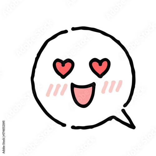 目がハートになっている顔・手描き・白ふきだし