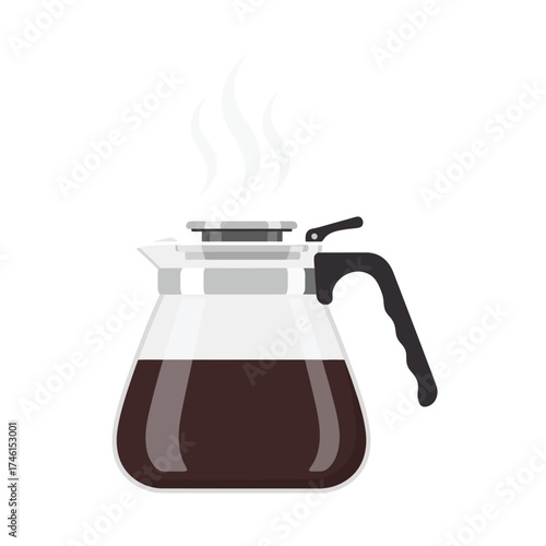 Fresh brewed coffee in glass carafe with steam for your morning routine