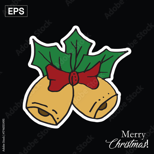 Christmas Bells with Holly and Red Bow - Festive Holiday Decor