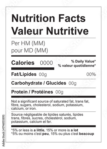 Editable Nutrition Facts Canada Bilingual English French Template Simplified Standard Vertical