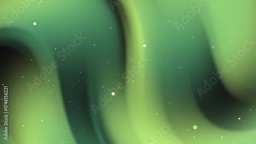 Swirling green auroralike pattern with scattered white dots. Ideal for backgrounds, digital designs or unique artistic projects and print materials.