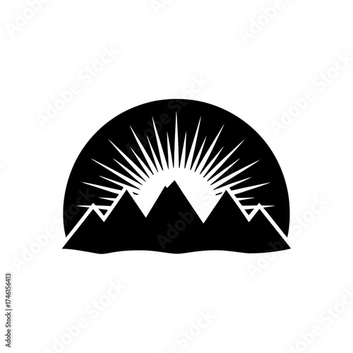 Mountains and rising sun on transparent background silhouette