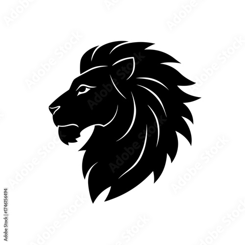 Lion head profile view on transparent background silhouette