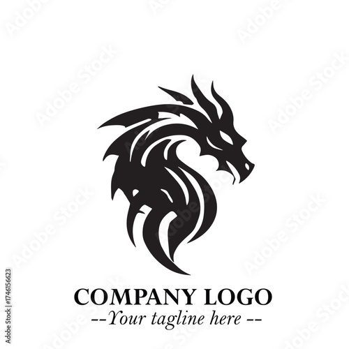 Wallpaper Mural Head of Dragon Logo Symbol Black on White Background in Bold Mythical Vector Design for Power Branding Torontodigital.ca