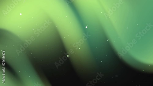 Mesmerizing green aurora borealis sky with faint starlight scattered throughout. Suitable for travel and naturethemed designs, backgrounds, and advertising.