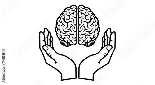 Brain in Hands Icon – Mental Health Mind Care Symbol