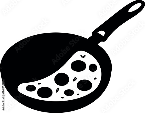 Black silhouette of an omelette in a frying pan