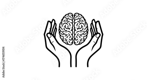 Brain in Hands Icon – Mental Health Mind Care Symbol