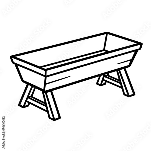 Simple black and white vector illustration of a trough, clean outline with no background