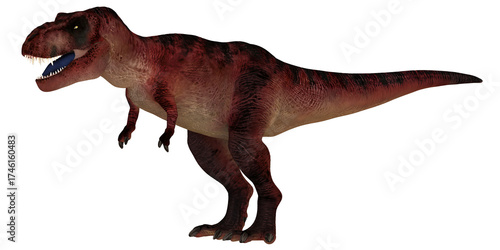 Tyrannosaurus rex poised for action in profile view