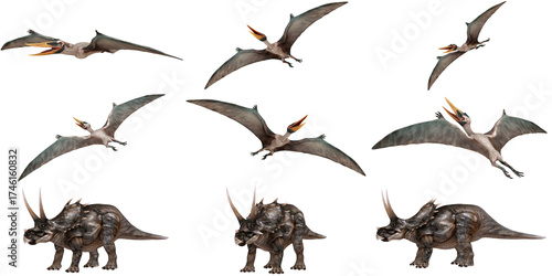 Flying pterosaurs and roaming dinosaurs