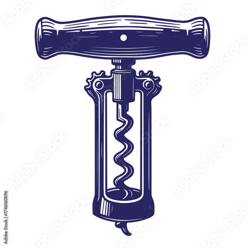 Vintage style illustration of a classic corkscrew isolated on a clean white background