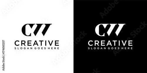 CW or WC letter logo design vector