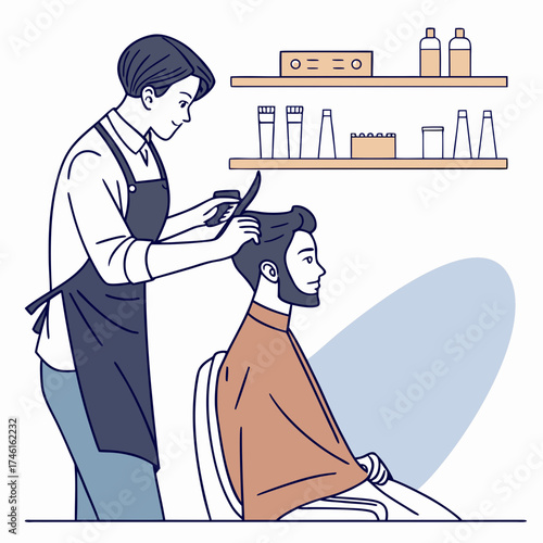 Skilled barber carefully cuts and styles a man s hair with scissors and comb in a modern salon