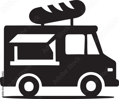 a simple black silhouette of a food truck icon