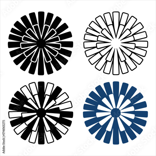 Abstract Radial Vector Geometric Pinwheel and Floral Pattern Illustration, Geometric Circle Pattern Vector Minimalist Radial Shapes for Design, Floral Radial Icon Vector Decorative Geometric Shapes.