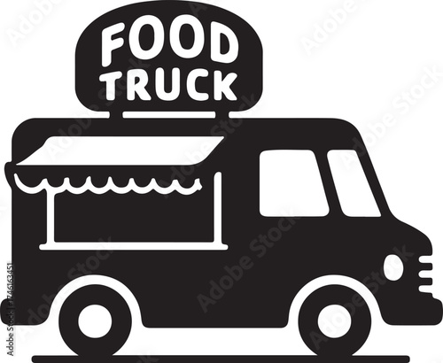 a simple black silhouette of a food truck icon