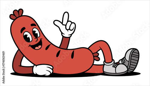Cartoon Sausage Character Vector Funny Food Illustration, Anthropomorphic Sausage Clipart Playful Food Mascot Vector, Funny Sausage Mascot Vector – Cartoon Character for Food and Humor Design.