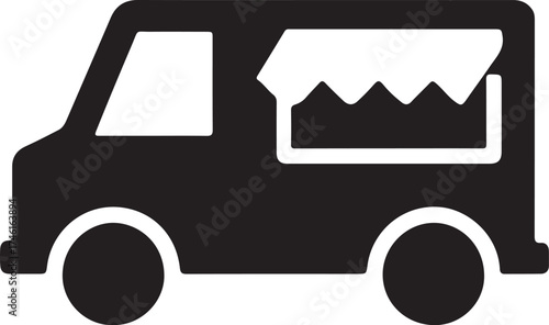 a simple black silhouette of a food truck icon